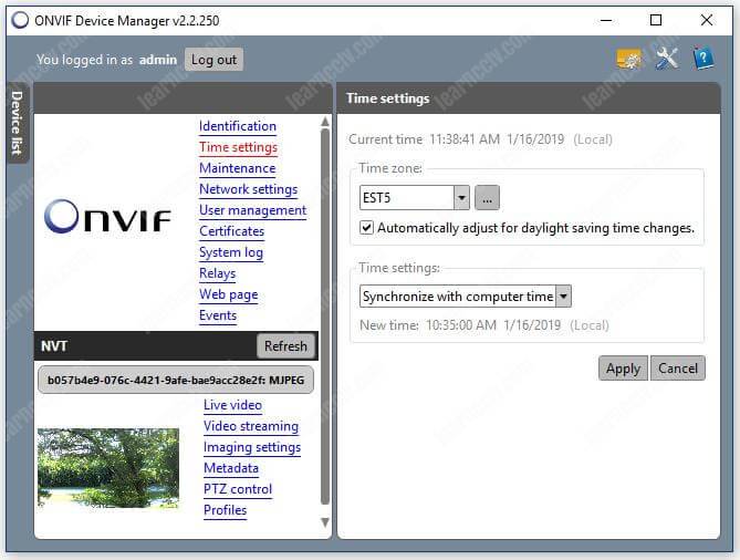 Onvif Device Manager Camera Time-Settings Onvif Device Manager Camera Time-Settings