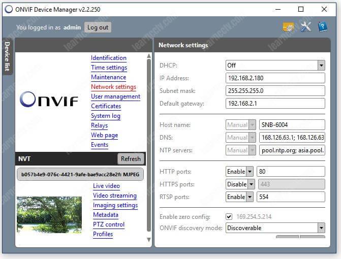 Onvif Device Manager Camera Network Settings Onvif Device Manager Camera Network Settings