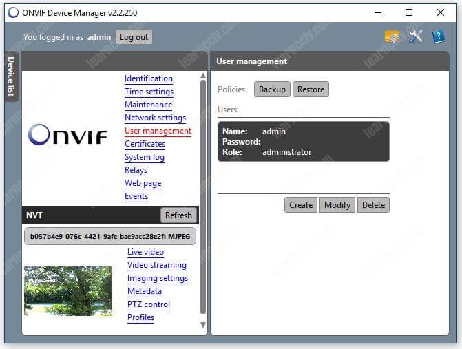 Onvif Device Manager Camera-User Management Onvif Device Manager Camera-User Management