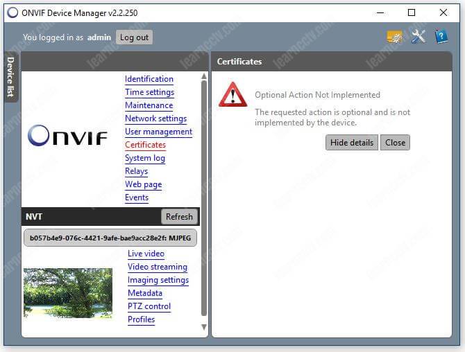 Onvif Device Manager Camera Certificates Onvif Device Manager Camera Certificates