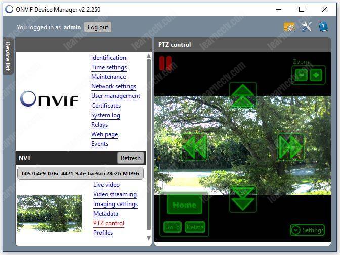 Onvif Device Manager Camera PTZ control Onvif Device Manager Camera PTZ control