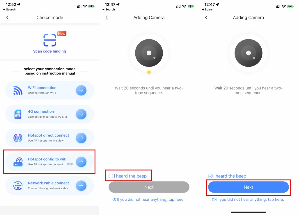 Add camera- Hotspot config to wifi