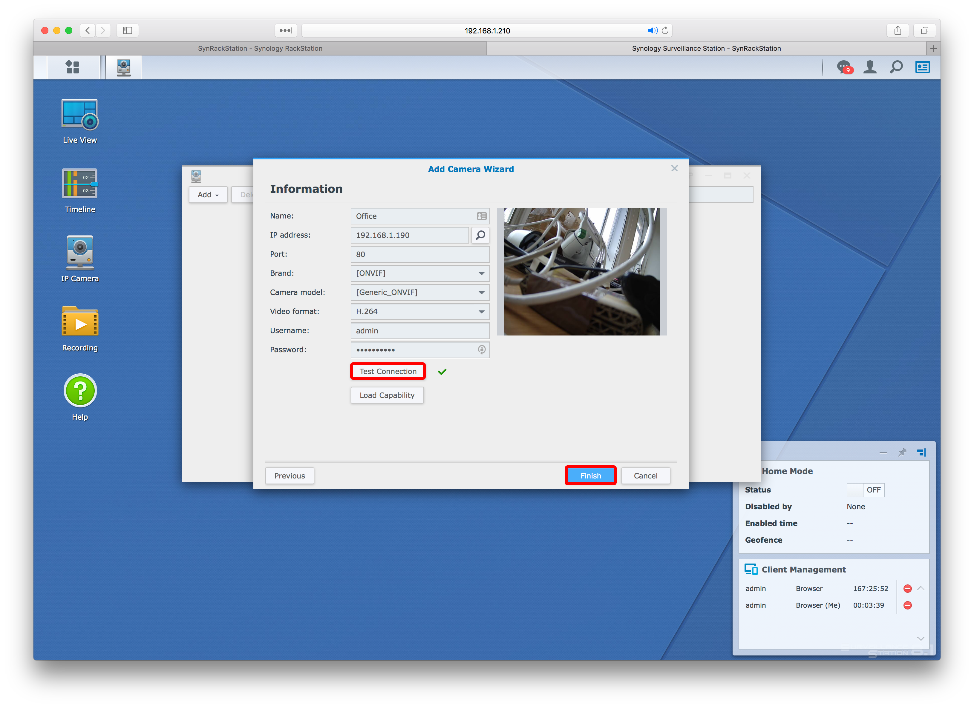 How To Install Synology Surveillance Station 13 test connection.png