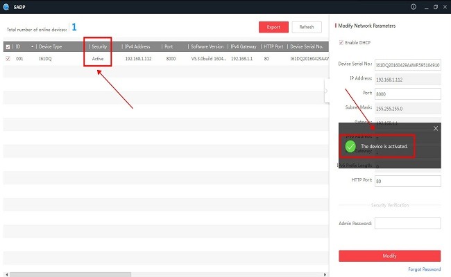 Annke Vision Setup and User Guide 52 SADP_Activated.jpg