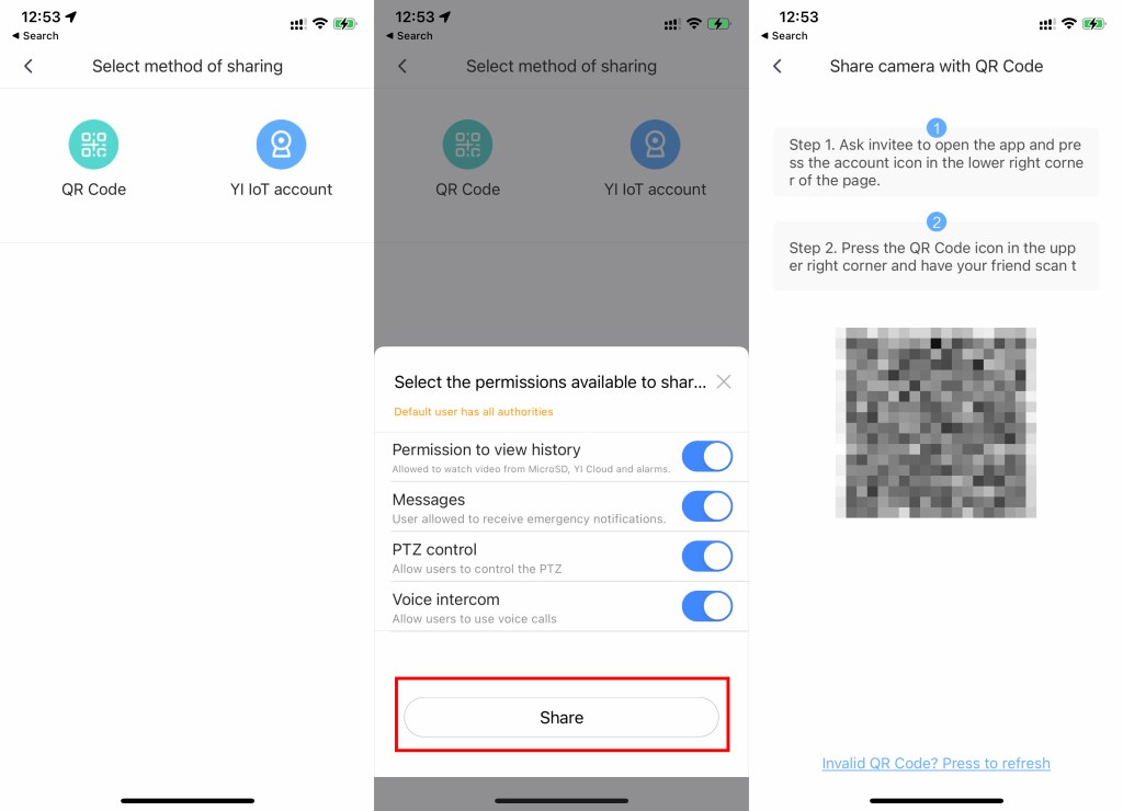 Share the camera QR Code - yi iot