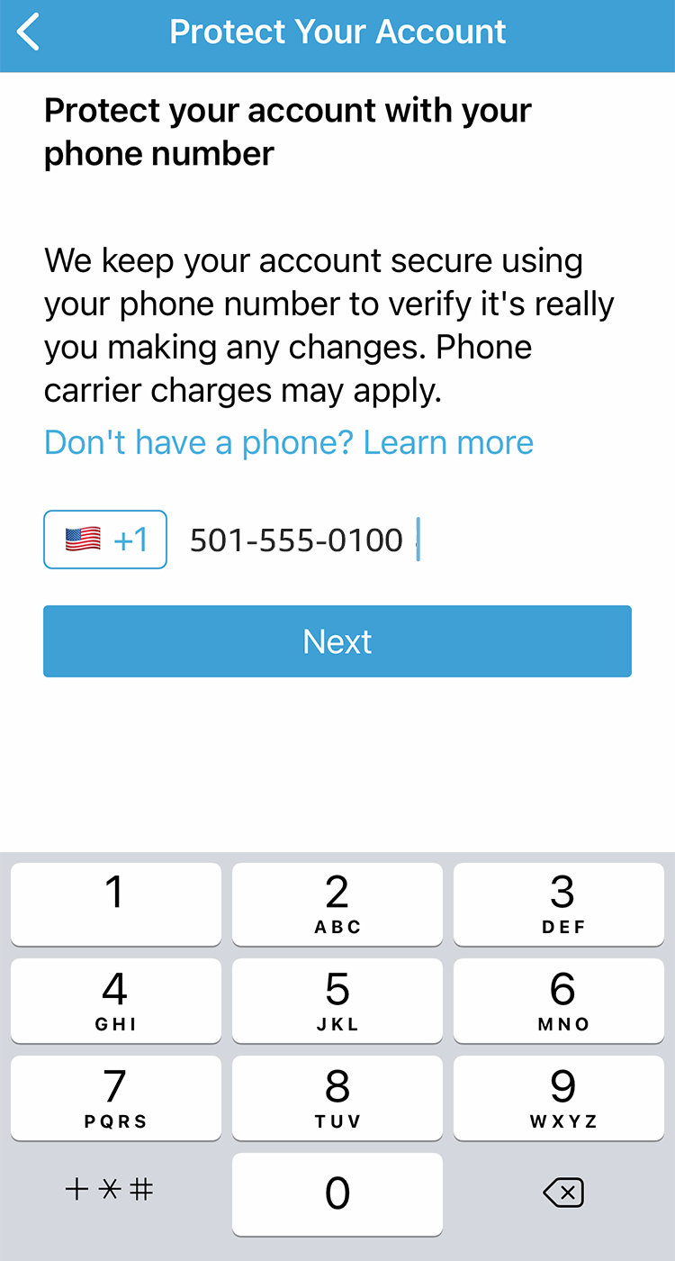 Using and troubleshooting the Blink app 13 https://d1rdbmlr0h5wfx.cloudfront.net/documents/images/en/sms-protect-enter-number.png