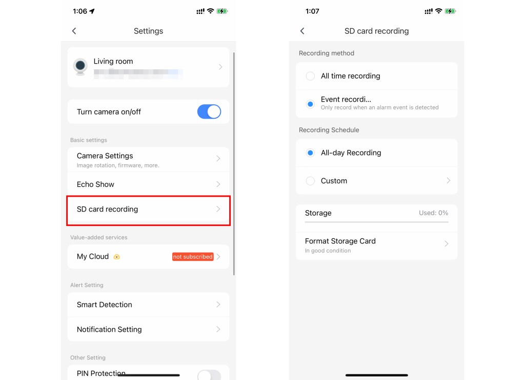 Recording Settings - yi iot