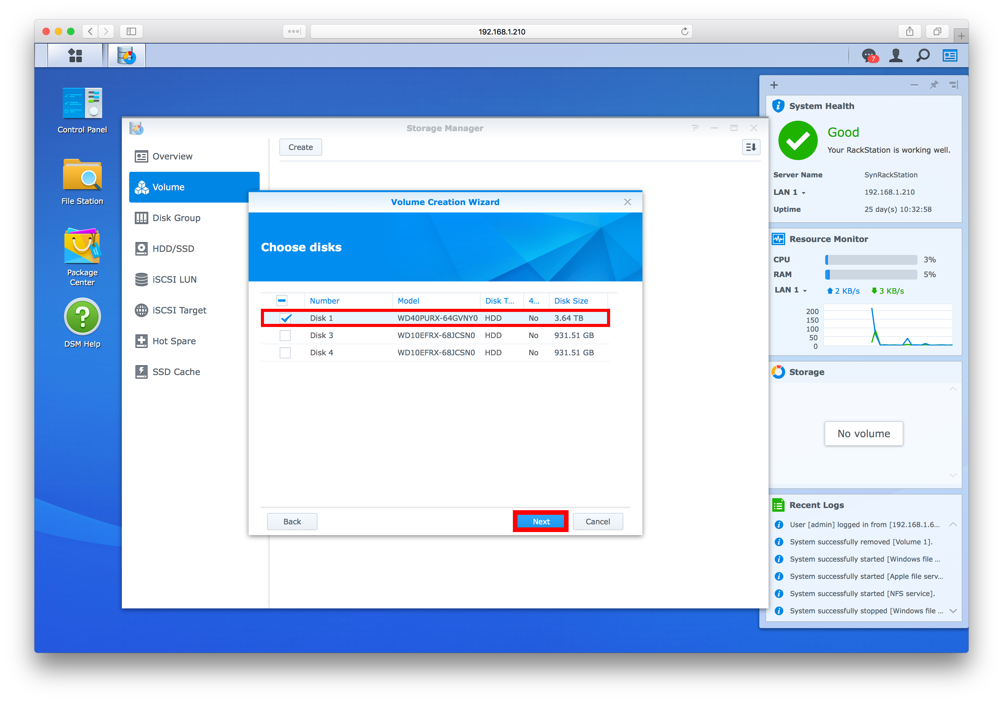 How To Install Synology Surveillance Station 19 select the HDD.png