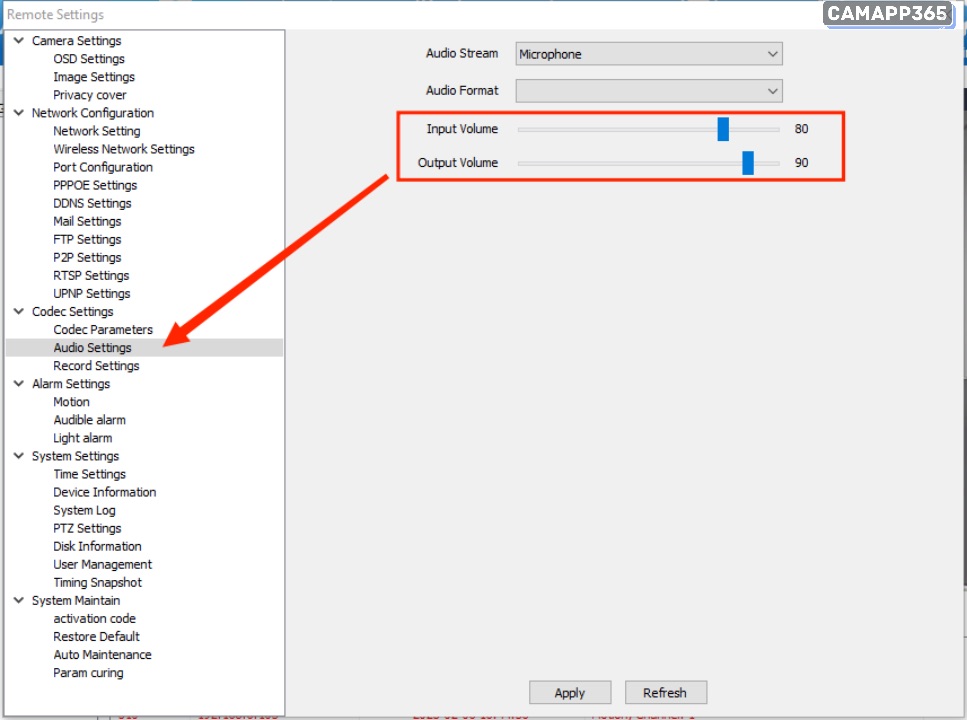 P6SLite EasyVMS Installation Guide 57 audio settings