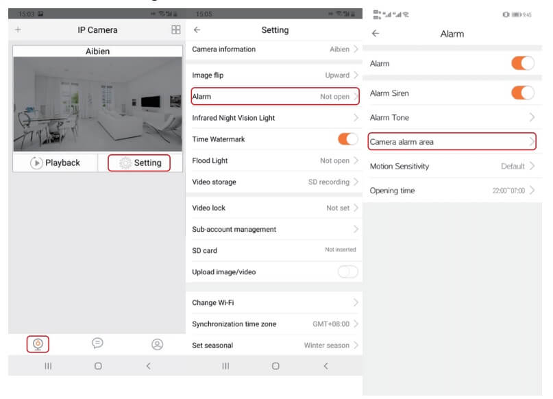 Camera Alarm Area Setting