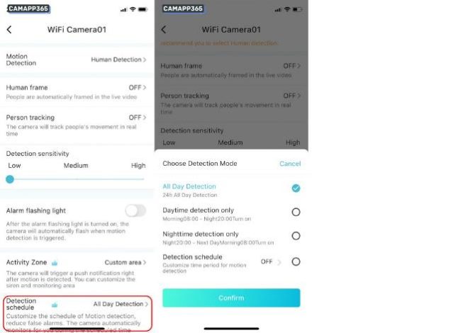 How To Setup O-KAM Pro Camera 18 detection schedule 653w470h