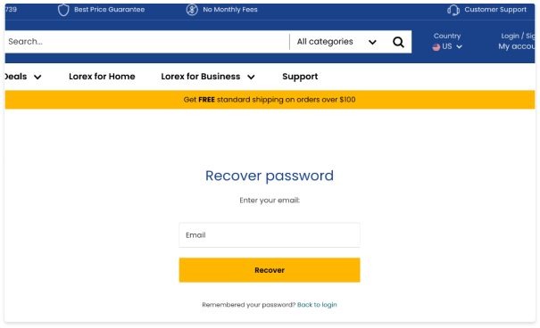 enter email address screen from lorex login screen 605w368h