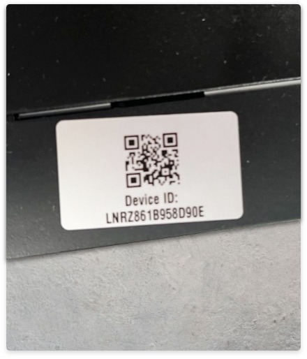 example of where to find the device id on the back of your security camera