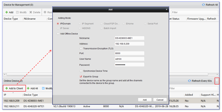 How To Configure Hikvision iVMS-4200 27 https://help.yeastar.com/en/s-series/Images/sip-endpoints/hikvision/add-devices-to-client.png