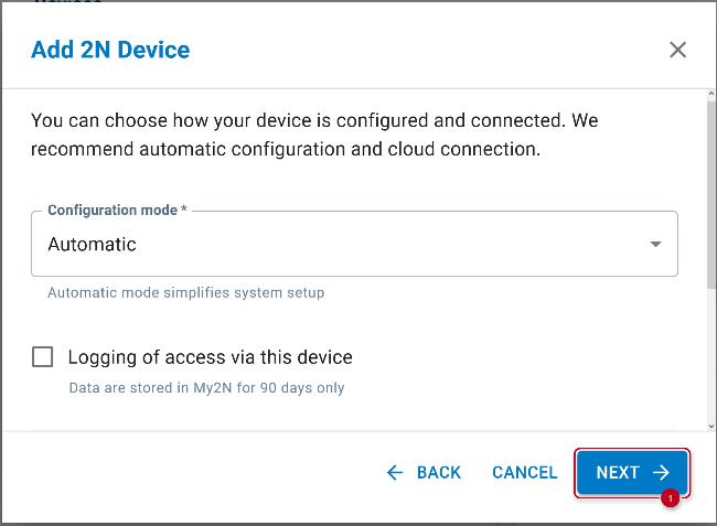 2N IP intercoms Setup Guide 70 my2n configuration mode and logging of access selection during adding 2n ip intercom