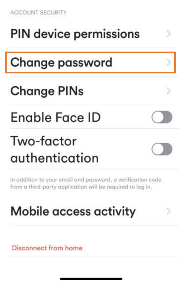 Vivint Smart Home App The Complete Guide 34 profile account security menu change password highlight