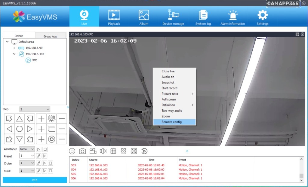 P6SLite EasyVMS Installation Guide 47 Right-click menu control