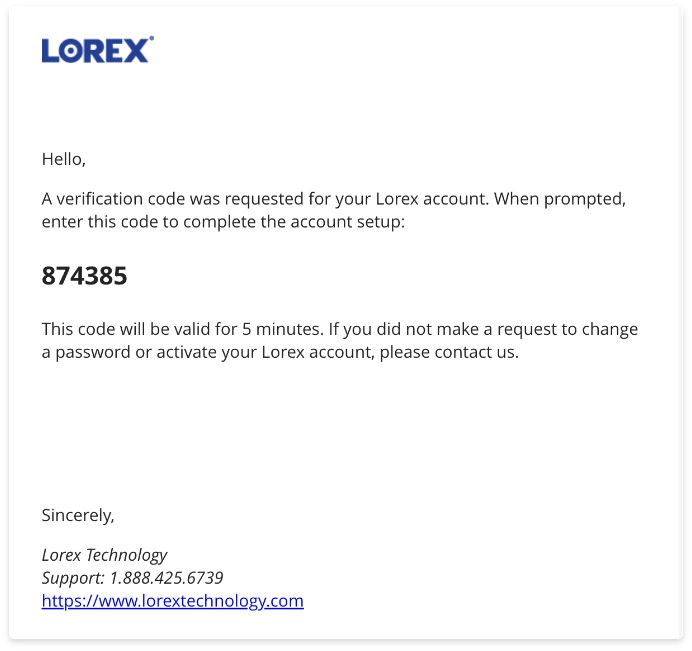 Lorex Devices Password Reset Detailed Guide 34 screenshot from email showing verification code